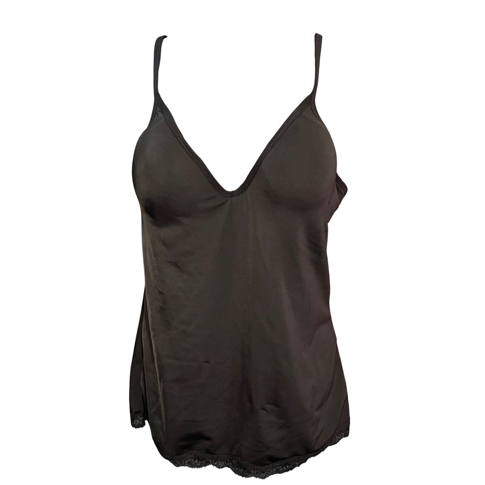 Daisy Fuentes Black Cami Top Lace Trim V-Neck Sleeveless Blouse Tank Top